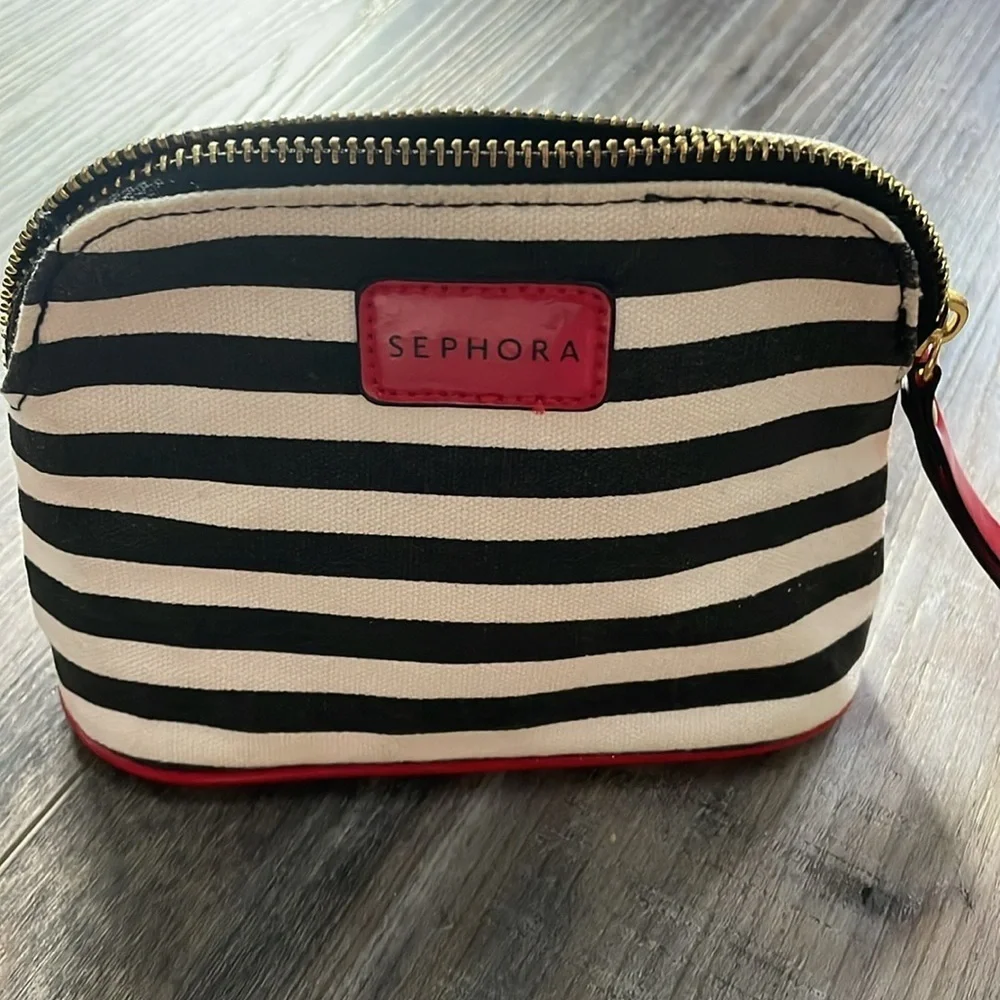 Sephora Black and White Stripe Cosmetic Pouch & Gift Card Holder Lot